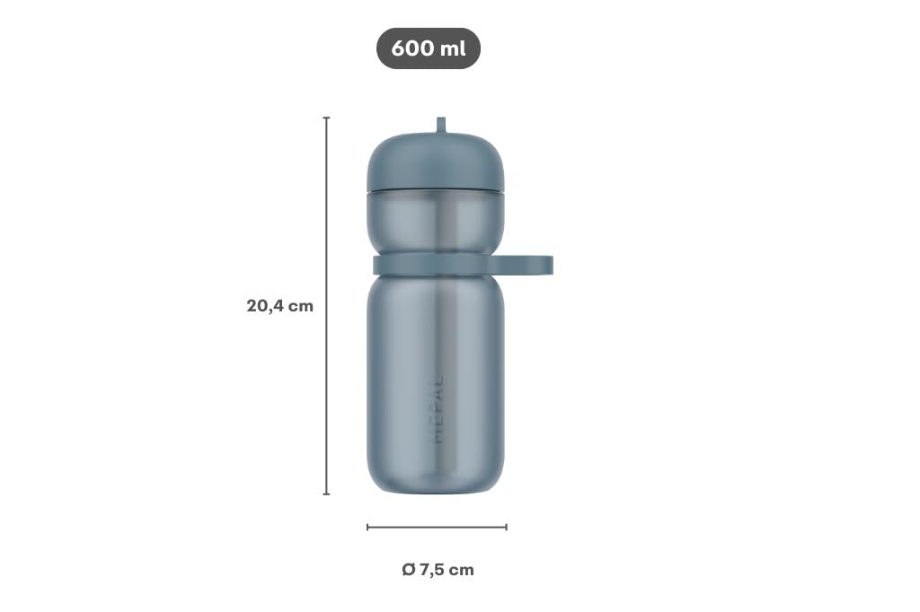 Mepal - Trinkflasche Flip Sport - Auslaufsicher (wenn verschlossen) - Komfortabler Tragegriff - Eingebauter Strohhalm - Wasserflasche - 600 ml - Frost blue