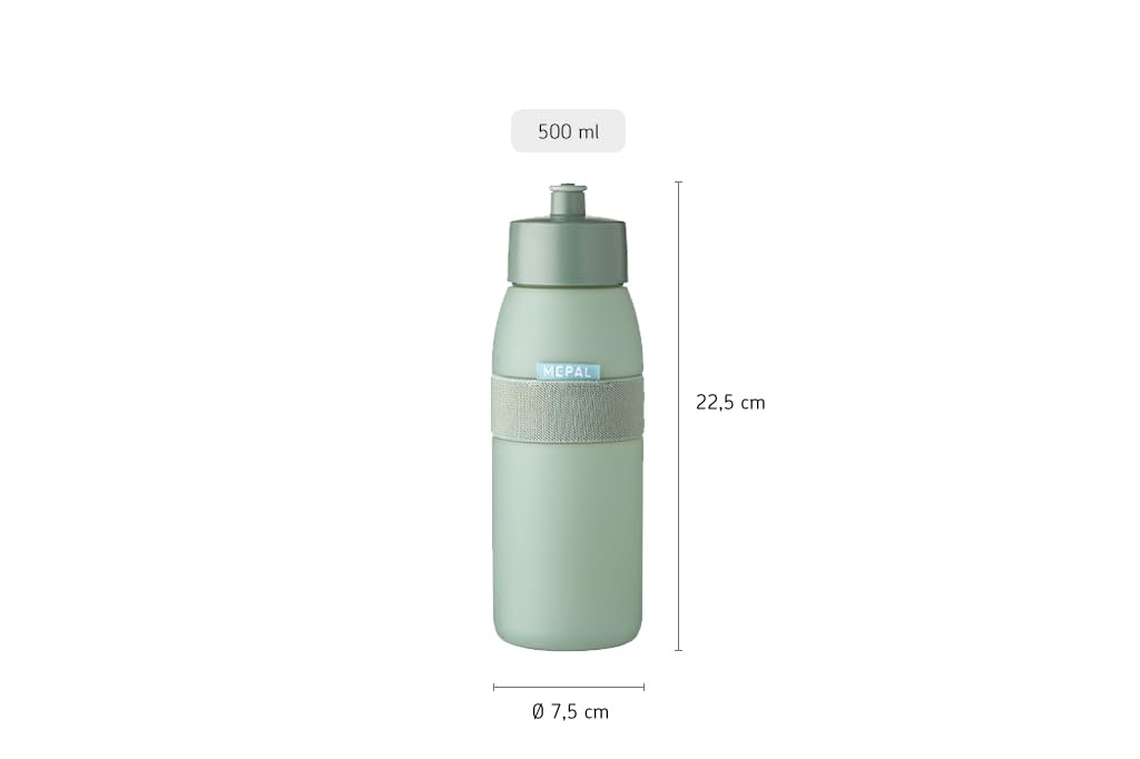 Mepal - Sportflasche Ellipse - Praktische Wasserflasche für Sport, Gym & Freizeit - Sport Trinkflasche mit weichem Ausgießer - Spülmaschinenfest & BPA-frei - 500 ml - Nordic sage