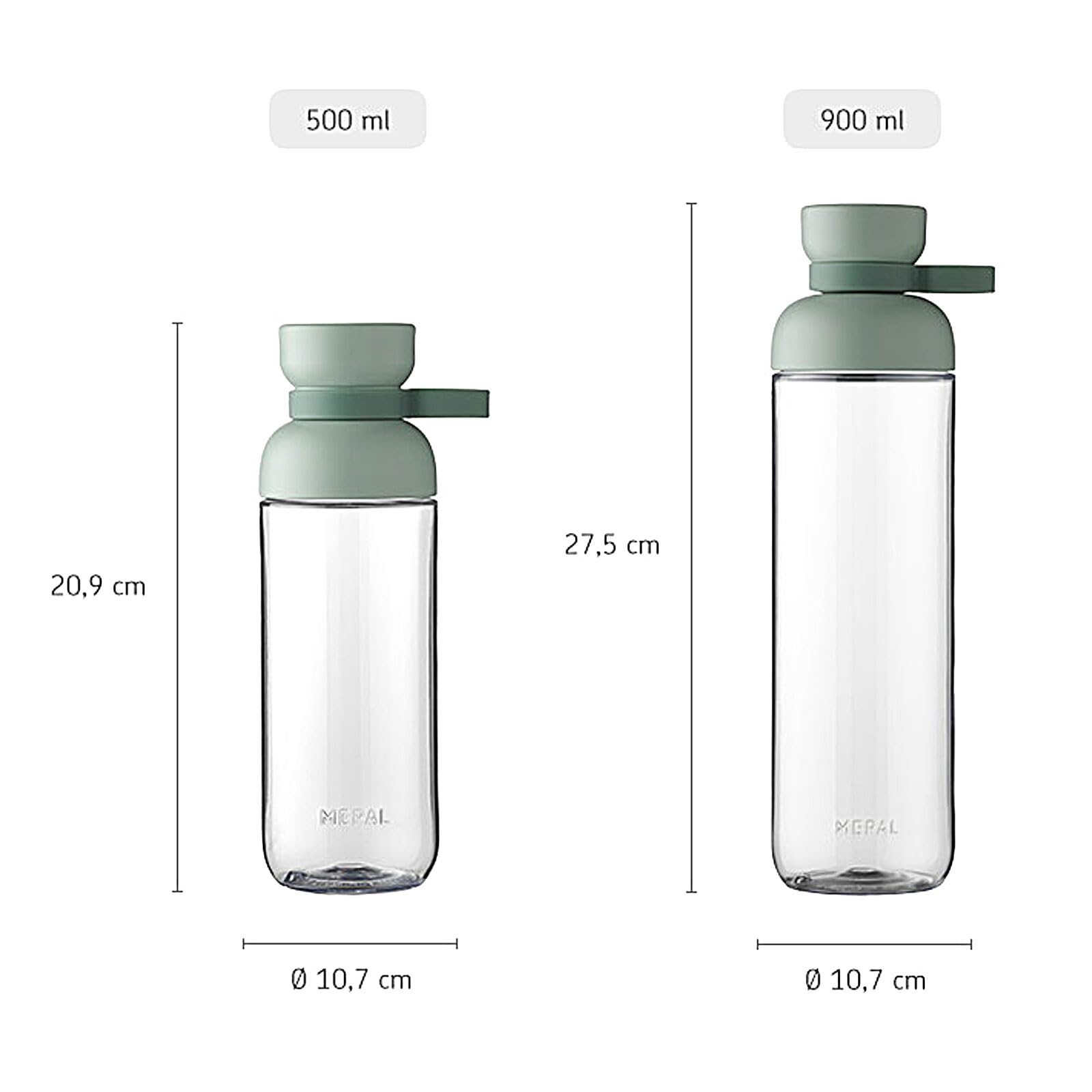 Mepal Trinkflaschen Vita - Wasserflaschen Duo Pack - Flaschen für Uni, Arbeit, Fitness, Outdoor, Job - Stoßfest, Auslaufsicher - BPA-frei & Spülmaschinenfest - 500 & 900 ml - Nordic Sage